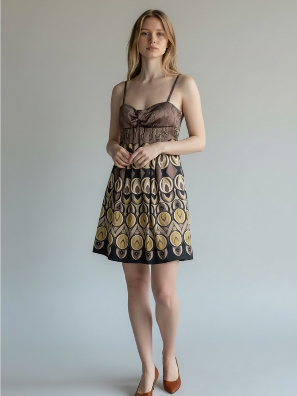 Ted Baker London Bow Strapless Silk Geometric Retro Mini Dress Size Ted 3- Med